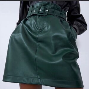 Zara Dark Green Faux Leather Mini Skirt
